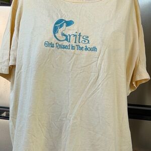 Grits "Girls Raised In The South" Cream T‑Shirt with Blue Logo